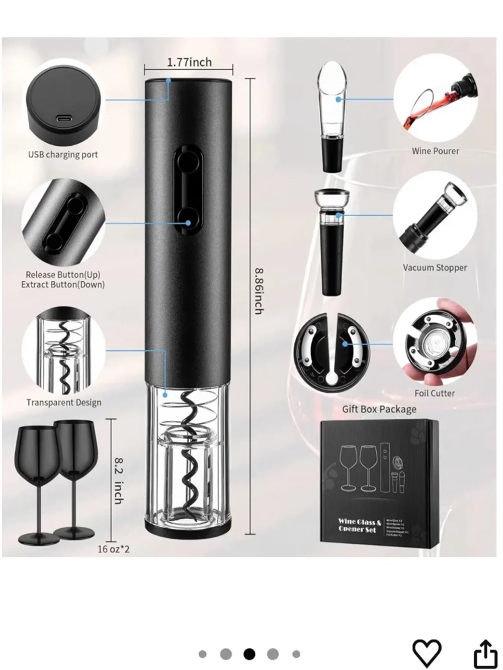 Electric Wine Opener Set in Black